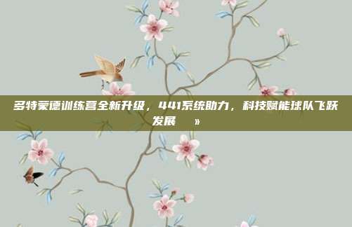 多特蒙德训练营全新升级，441系统助力，科技赋能球队飞跃发展💻